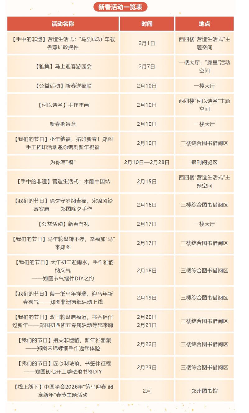 2026郑州图书馆新春活动