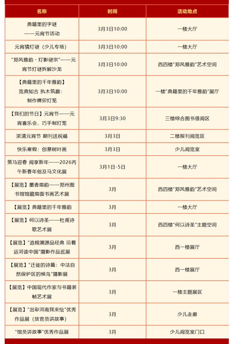 2026郑州图书馆元宵活动攻略